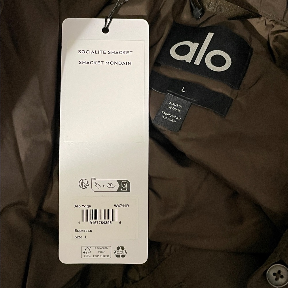 Alo Yoga NWT Socialite Shacket Button Down Pockets Expresso Size L SOLD OUT - Picture 8 of 8